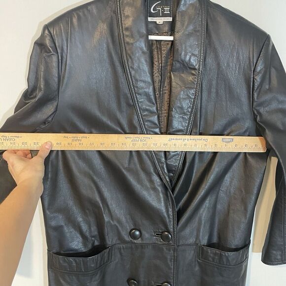 Vintage Global Identity G-III Sz Medium Women’s Black Leather Long Trench Coat - Picture 4 of 13